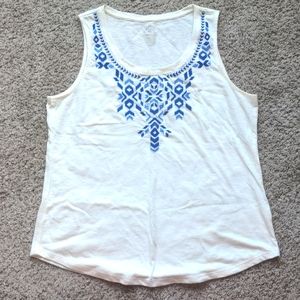 Sonoma Life Style Aztec Blue Embroidered Round Neck Tank Top